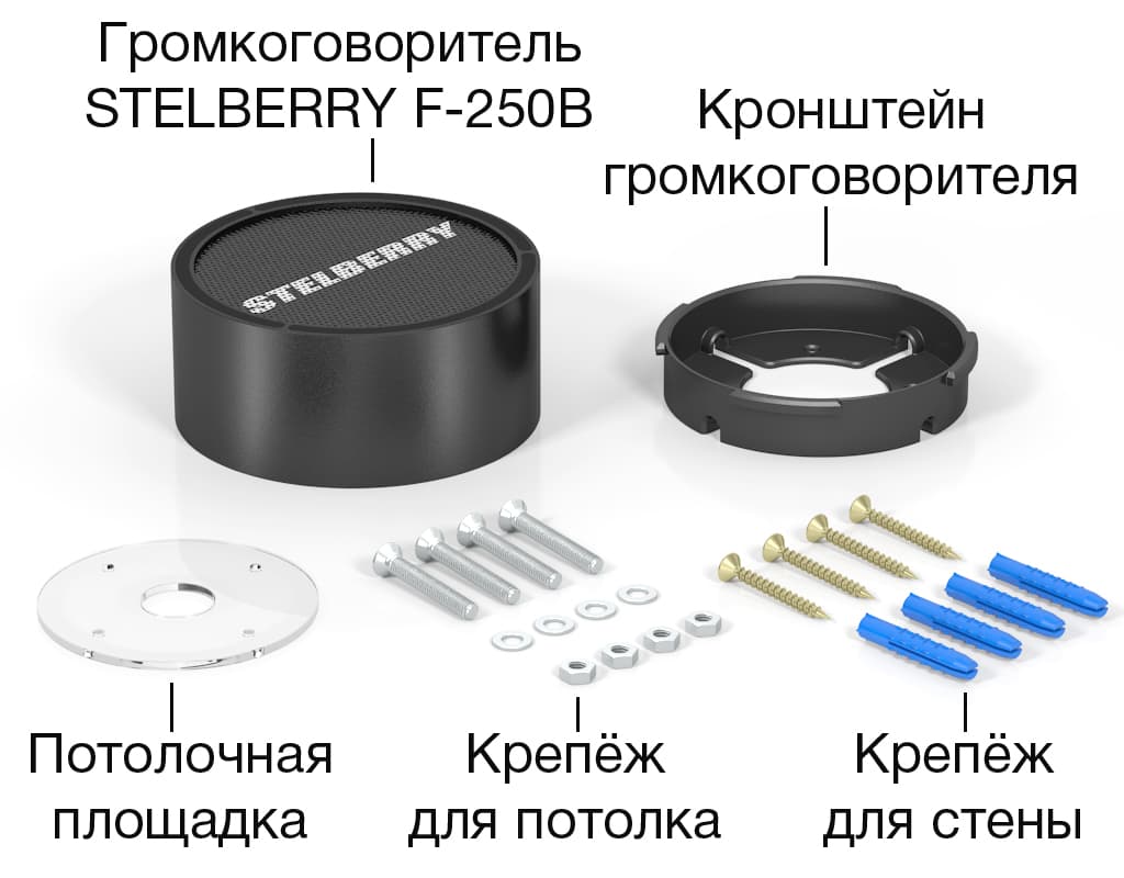 Комплект потолочно-настенного громкоговорителя мощностью 7 Ватт STELBERRY F-250B