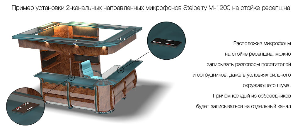 Пример установки направленного микрофона STELBERRY M-1200