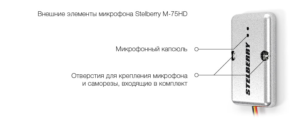 Для крепления активного микрофона STELBERRY M-75HD на его корпусе предусмотрено два крепежных отверстия