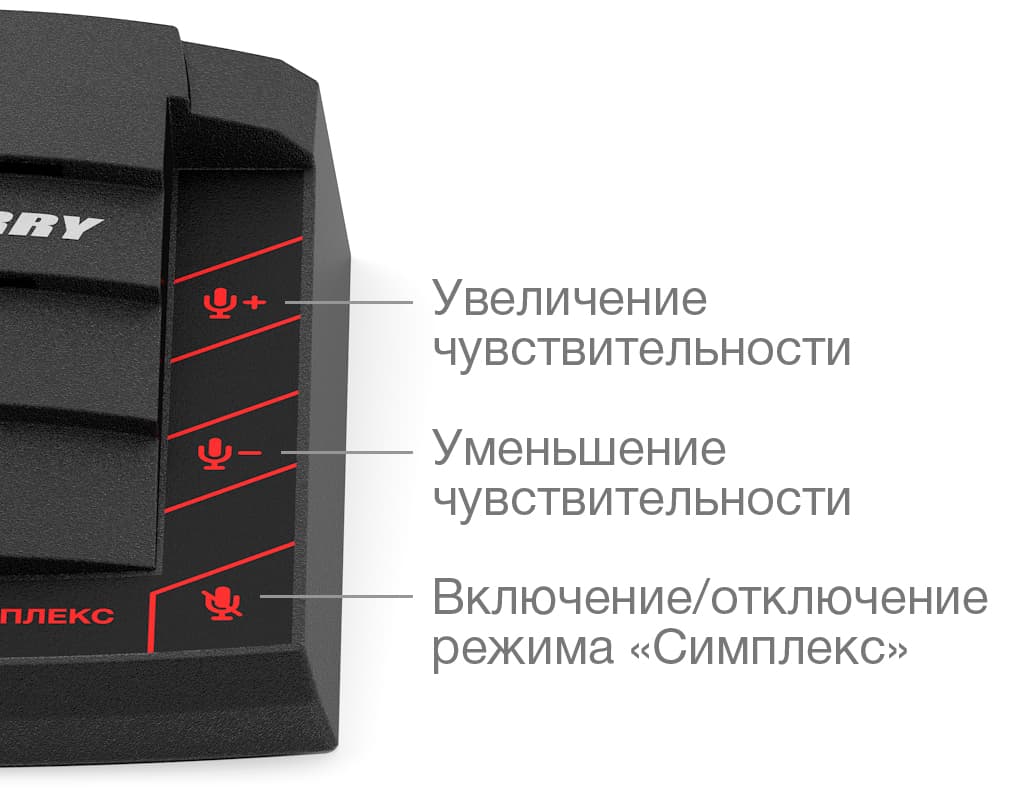 Пульт кассира оснащён регулировкой чувствительности микрофона