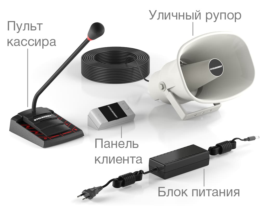 комплект поставки переговорного устройства с громкой связью для АЗС STELBERRY S-515